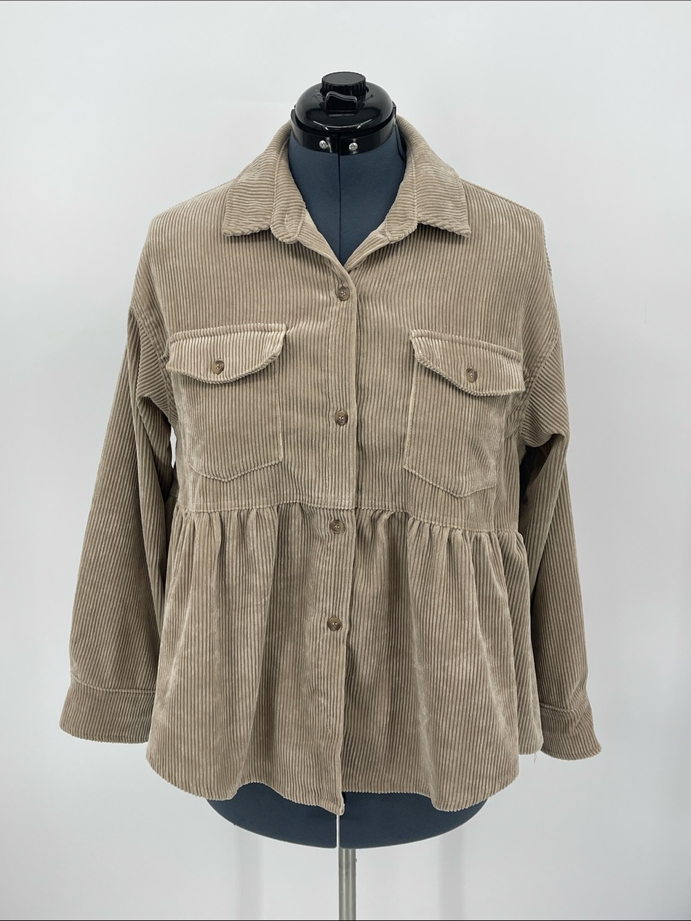 Wishlist APPAREL Taupe Corduroy Peplum Utility Jacket WOMENS SIZE S/M